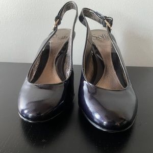 Sofft Patent Slingback Heels in Dark Navy / Black